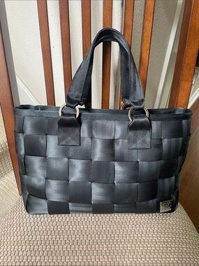 Harveys Black Carriage Ring Satchel Woven Tote Bag